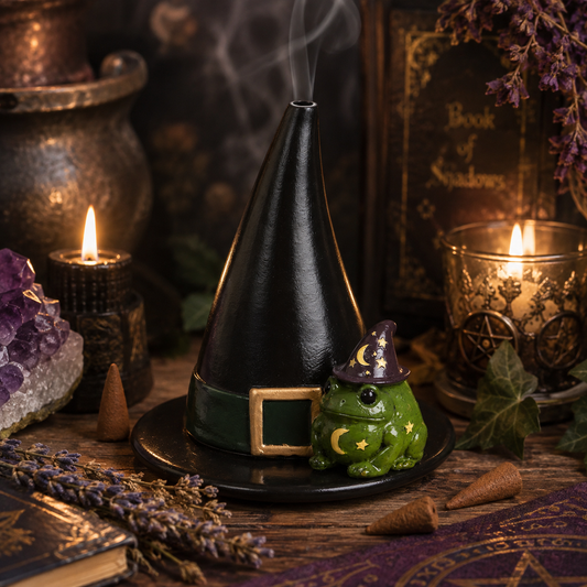 Witch Hat & Toad Incense Cone Holder